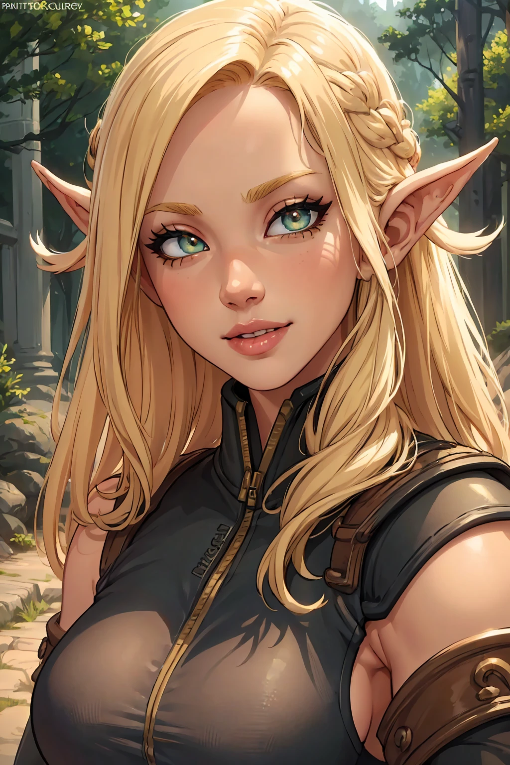 best quality, masterpiece, nsfw, (evangelyneyoung:1.2), beautiful detailed eyes, beautiful detailed lips, extremely detailed eyes and face, long eyelashes, beautiful smile, looking at viewer,  forest background, blonde hair, photorealistic, 8k, ultra-detailed, hyper-realistic, digital painting, cinematic lighting, vibrant colors