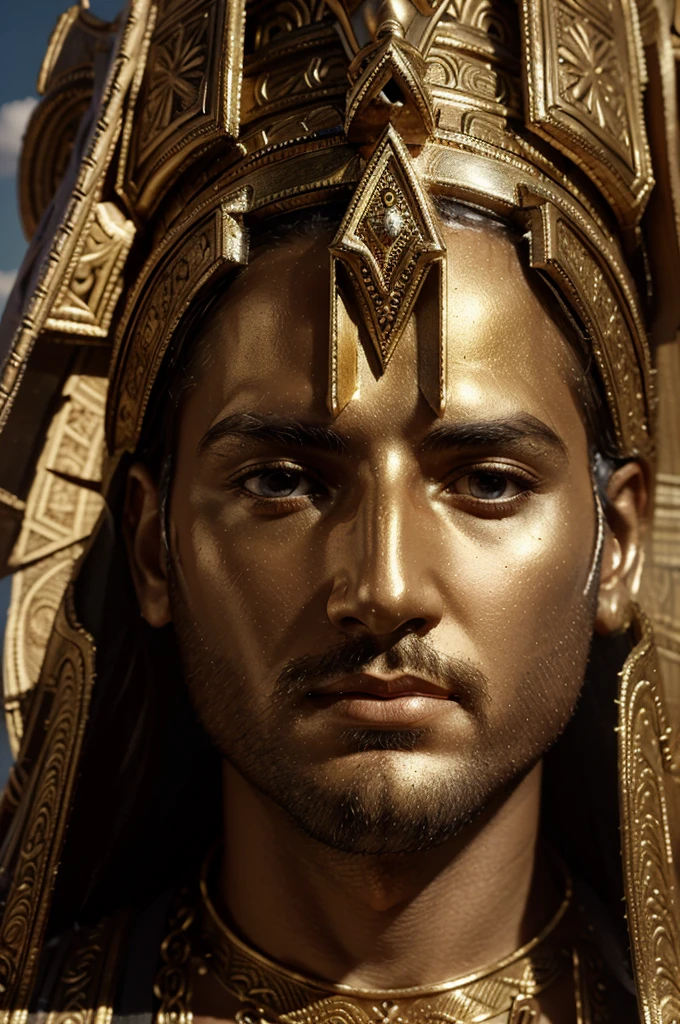 (((ANU))) best quality, ultra-high resolution, 4K detailed CG, masterpiece, Sumerian God, clouds, Sumerian clothing, Sumerian mythology, ((God of heaven)), Sumerian image, aesthetic, centered on screen