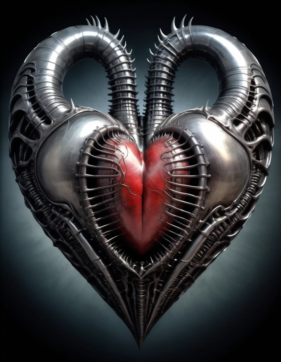 heart in the style of Hans Rudolf Giger