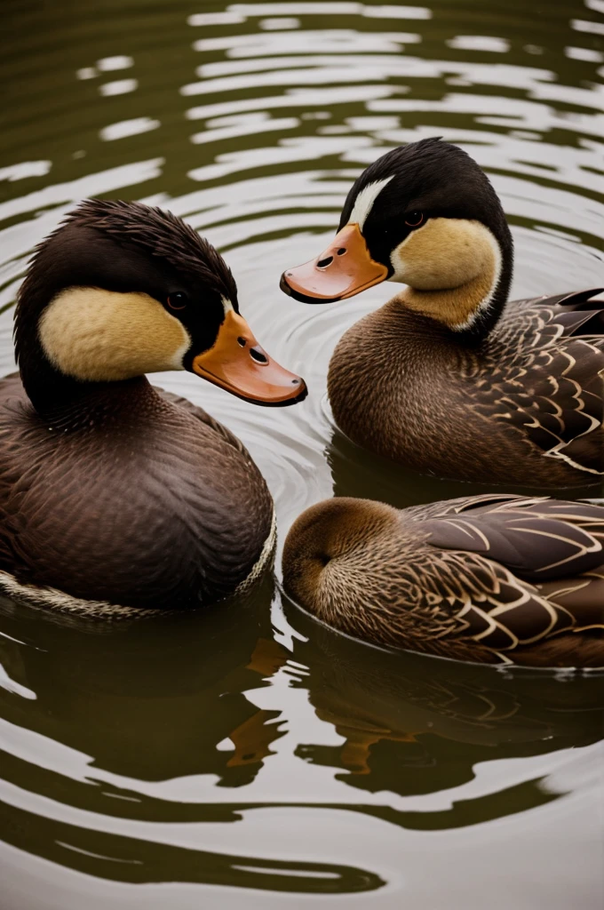 Two ducks in love, one with glasses and the other brown