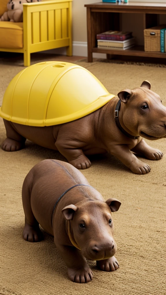 Tell the story of the brown hippo meeting the yellow dog in childhood 