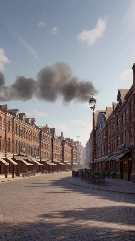 a provincial town in the 19th century, crossroads street, a bar, a hotel, (best quality,4k,8k,highres,masterpiece:1.2),ultra-detailed,(realistic,photorealistic,photo-realistic:1.37),detailed architecture, cobblestone streets, brick buildings, wood buildings, ornate facades, steam locomobiles