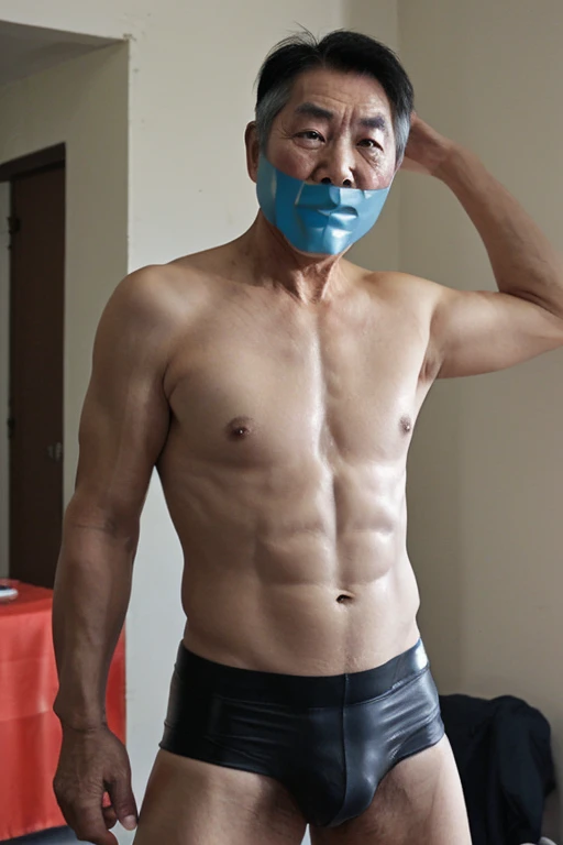 Old asian men, police, tape gag, uniform men, man