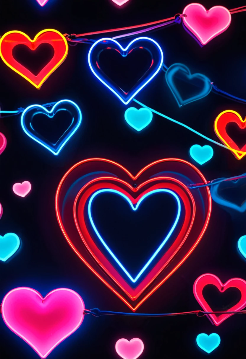neon heart red, Studio Anime, neon blue