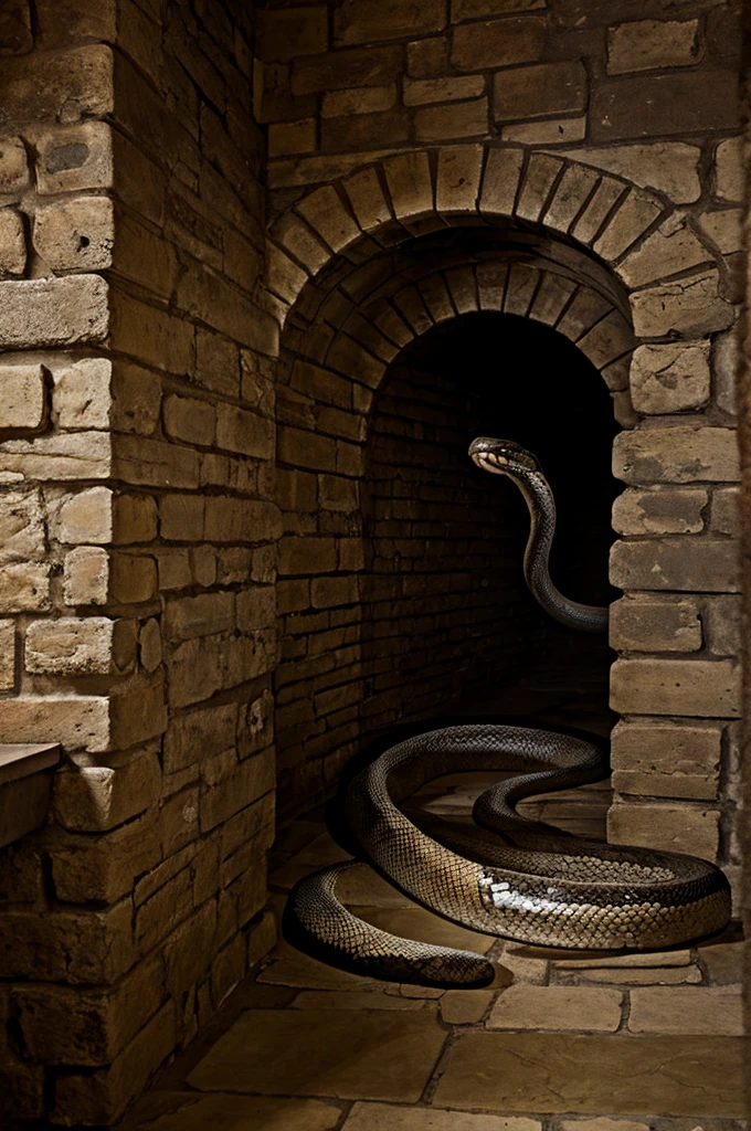 large snake in a dungeon