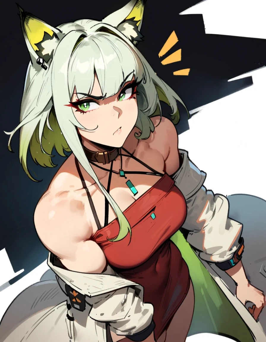 1girl, kal'tsit \(arknights\), arknights \\\\\ masterpiece, best quality, very aesthetic, absurdres, newest \\\\\\ slim body,///// ,by nyantcha,cutesexyrobutts , by khyle,,////// ,,,, , ,,detailed face, , ,, , , , , beautiful face, (white background:1.2), , sexy, , serious.angry, green eyes, animal ears, , ,,,big tits,), in the center of the frame,,, ,wears a lab coat, ,full body , solo