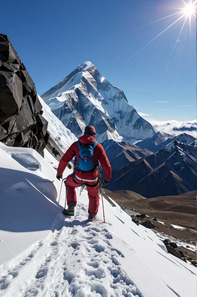 A 6 feet guy climbing up the Everest from back side