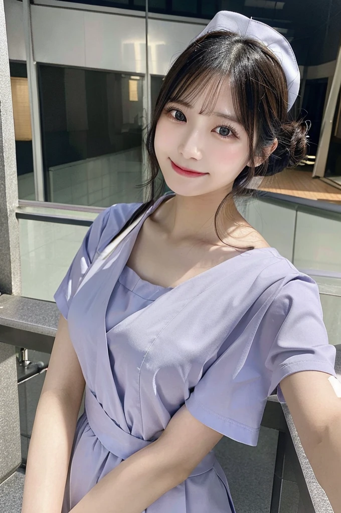 最high quality,Very detailed,finely,High resolution,8K壁紙,Perfect dynamic composition,Young Japanese Woman,Age 25, Black Hair, thin, 4K, 8K, high quality, beauty, smile, Beautiful Eyes, Characterized by simplicity, High resolution,1 person,Japanese Idols,Large Breasts,whole body,Drawn angle of view,nurse,nurse,hospital