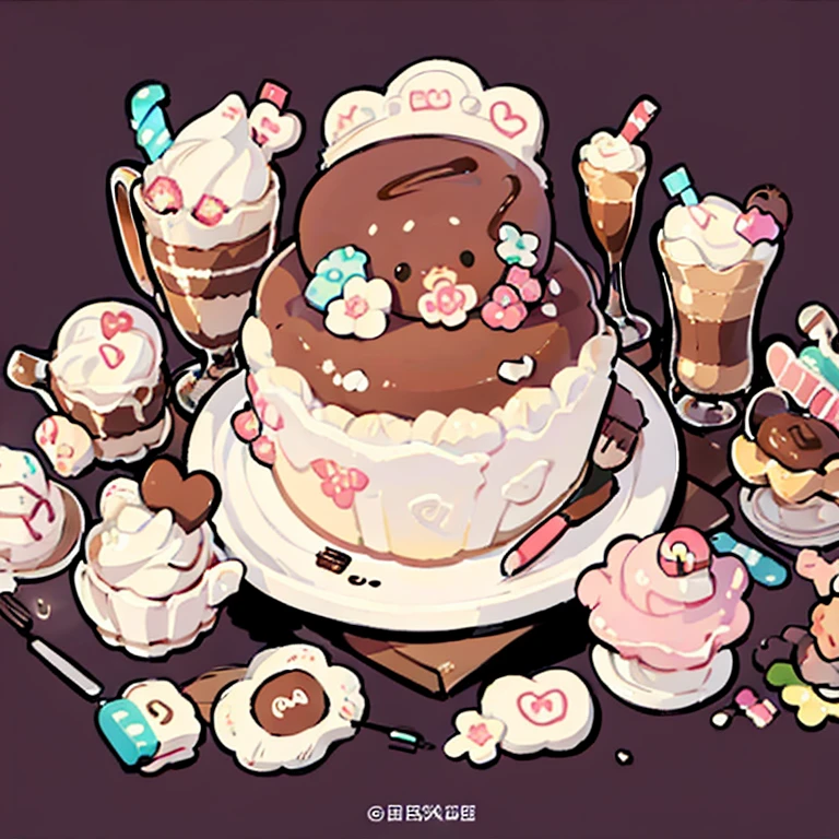 cute artstyle, cute color, cute design, cute icon, chocolate shortcake, chocolate cake, 🍫  , chocolate cakes , many cakes , food menu list