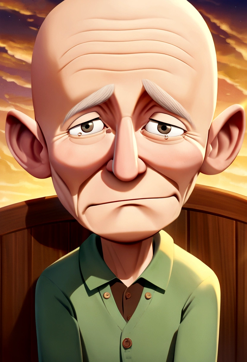 cry a memoji of a 70-year-old man, white, bald, with blond gray hair and big ears, pixar style