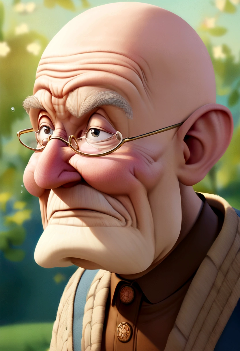 cry a memoji of a 70-year-old man, white, bald, with blond gray hair and big ears, pixar style