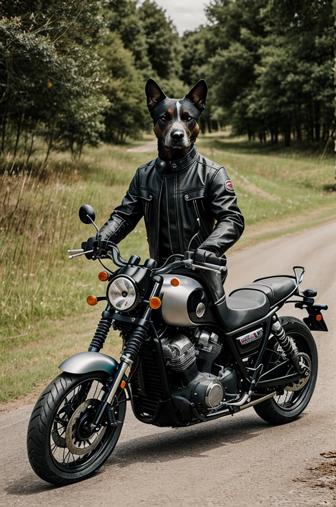 Staff dog on motorbike 