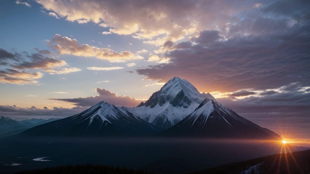Mountain with a sunset