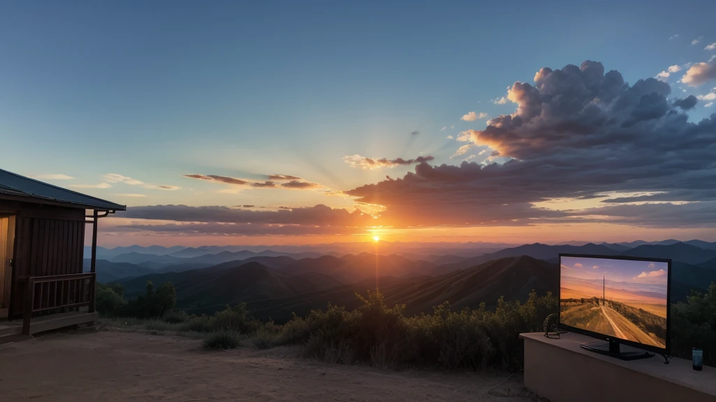 Sunset on a mountain in the heat the mountain is close to the screen