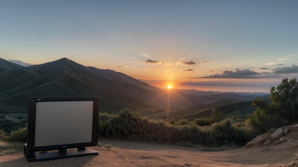 Sunset on a mountain in the heat the mountain is close to the screen