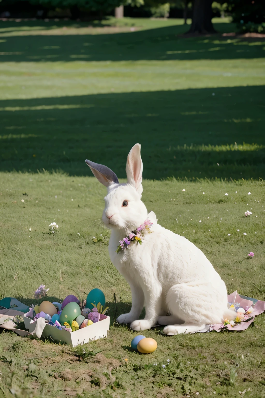 Easter bunny on a green lawn with flowers. colorful, clearly, qualitatively