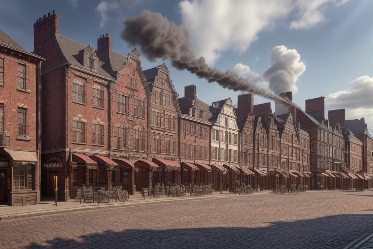 a provincial town in the 19th century, crossroads street, a bar, a hotel, (best quality,4k,8k,highres,masterpiece:1.2),ultra-detailed,(realistic,photorealistic,photo-realistic:1.37),detailed architecture, cobblestone streets, brick buildings, wood buildings, ornate facades, steam locomobiles