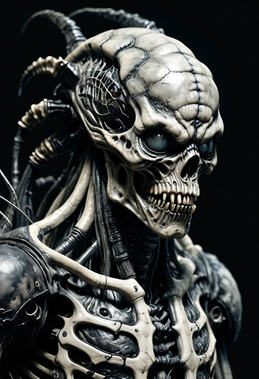 Bio mechanical cyberpunk hr giger Xenomorph queen hybrid girl, gruesome horror core