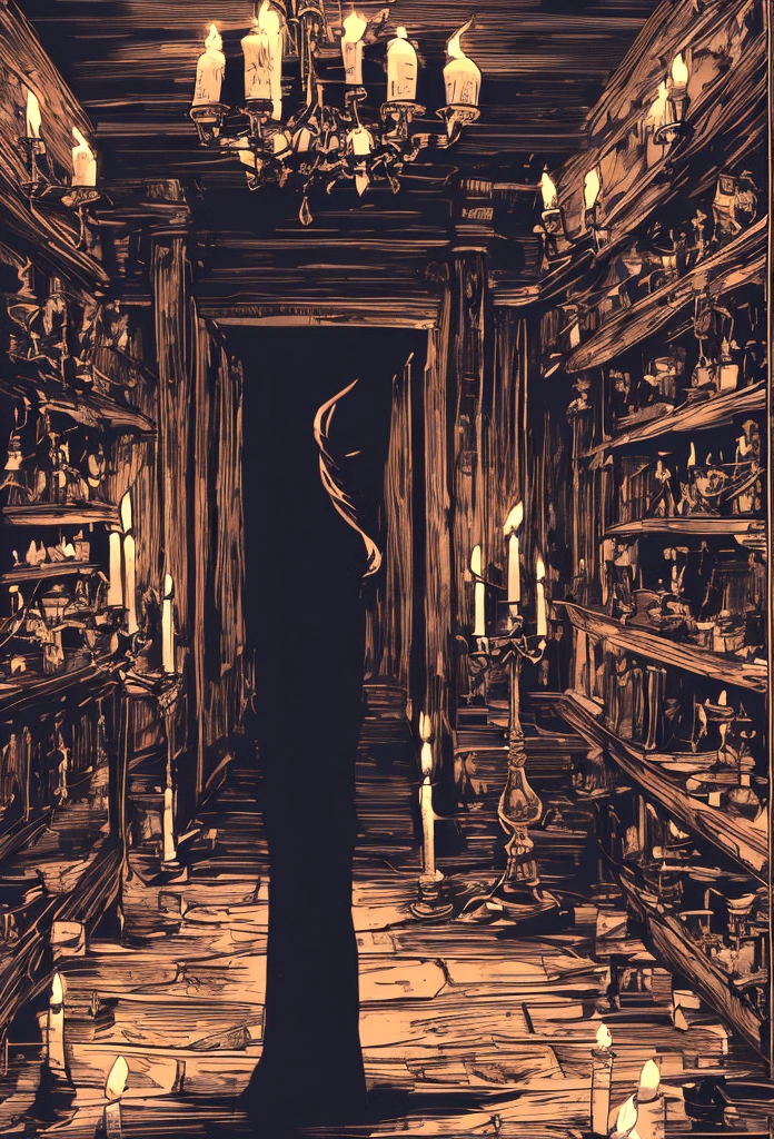 (high qualiy) scary, shorth hair, dark theme, in a room full of candles