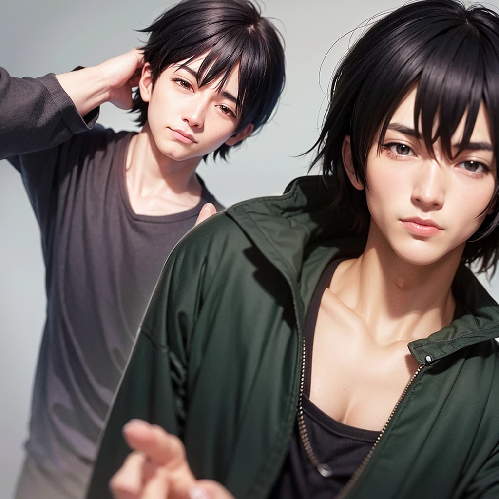 anime, male, , black hair, portrait, happy