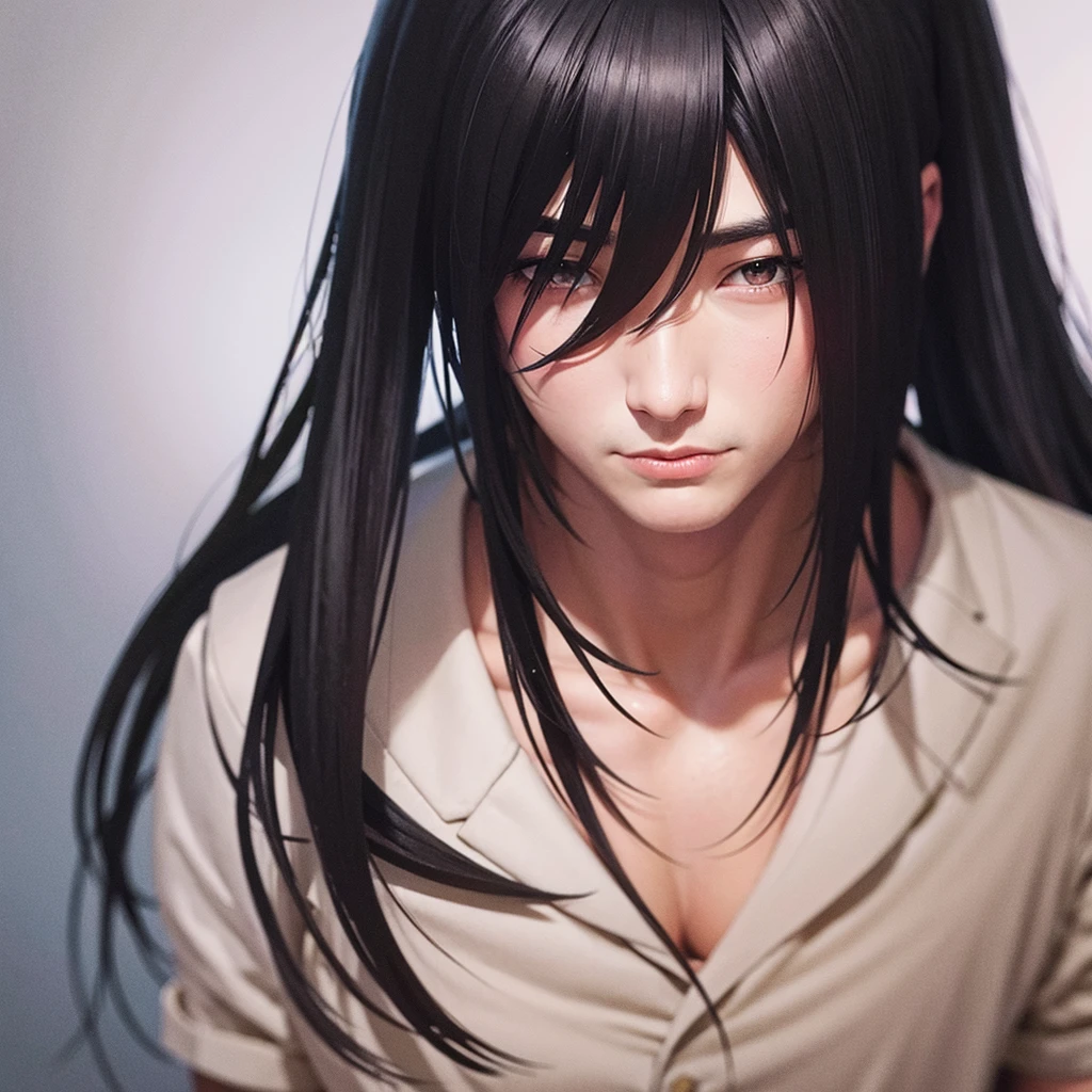 anime, male, , black hair, portrait, happy