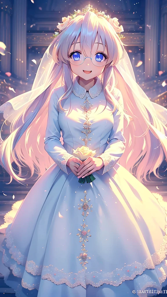 ((highest quality)), ((masterpiece)), (Get used to it), Perfect Face , beautiful girl , white rose , princess wedding dress , miyuki takara, in a church, beautiful smile, beautiful face