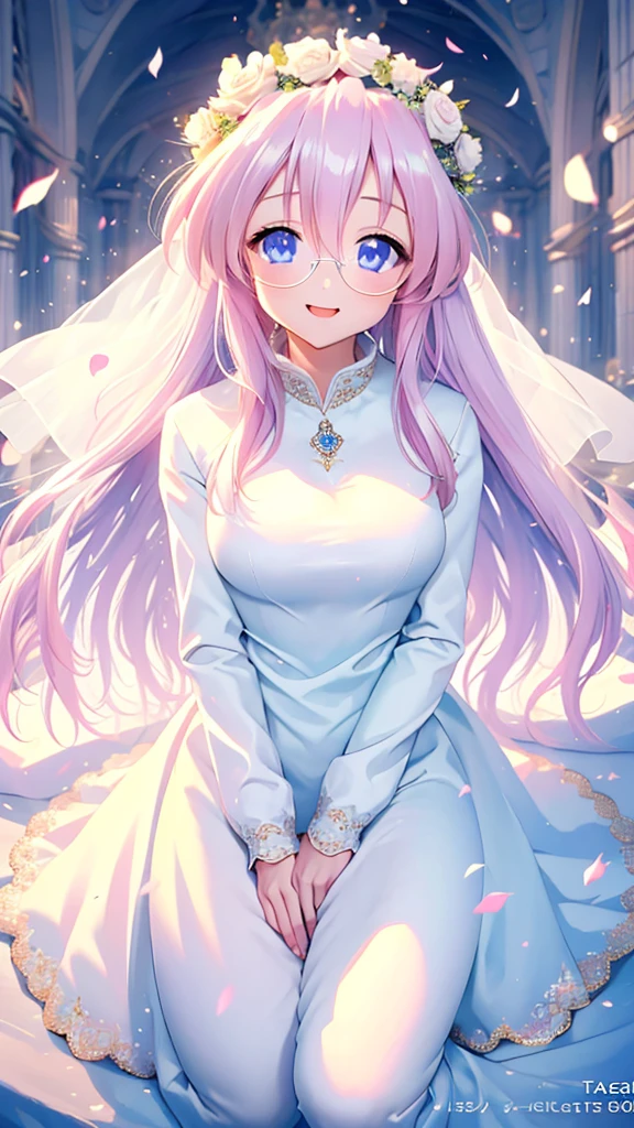 ((highest quality)), ((masterpiece)), (Get used to it), Perfect Face , beautiful girl , white rose , princess wedding dress , miyuki takara, in a church, beautiful smile, beautiful face