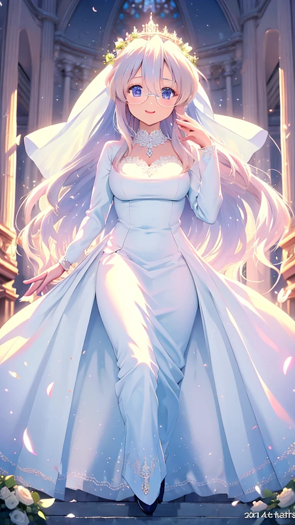 ((highest quality)), ((masterpiece)), (Get used to it), Perfect Face , beautiful girl , white rose , princess wedding dress , miyuki takara, in a church, beautiful smile, beautiful face