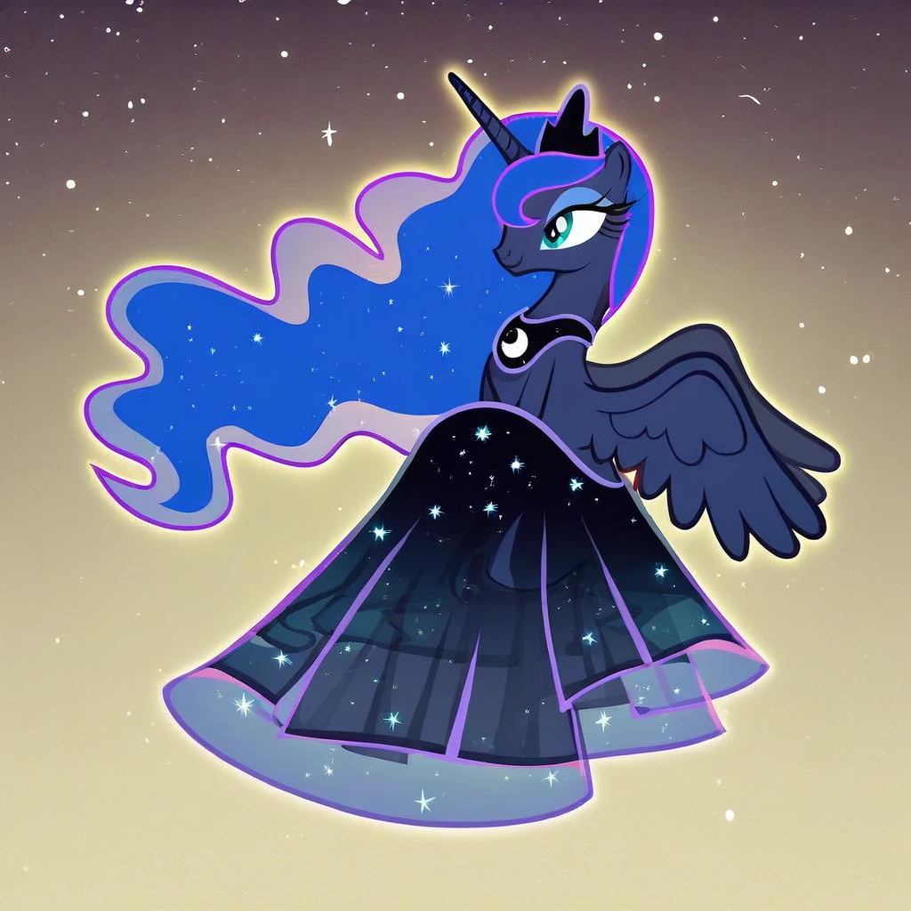 score_9, score_8_up, score_7_up, score_6_up, score_5_up, score_4_up, Princess Luna, cosmic, show accurate, wearing a black choker with black see through dress