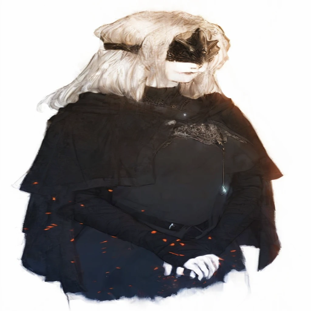 sweet smile, (Masterpiece:1), 1girl, solo, realistic, ((cinematic lighting)), official art, unity 8k wallpaper, ultra detailed, beautiful and aesthetic, High quality, beautiful, best quality, ((occult symbols)), esoteric, holy, nun, a madure 40 years old woman wearing a black translucent veil blind mask, (smile: 0.8), thin and slender, white long hair, black lips, perfect hands, perfect fingers, straight hair, choker, (black clothes), armor, ((Cassock)), capelet, elbow gloves, on side, full body (from below, dutch_angle: 1.1), dutch angle, gothic cemetery, horror, dark_fantasy, dark souls, firekeeper, cleric, grave cleric, dungeon and dragons
