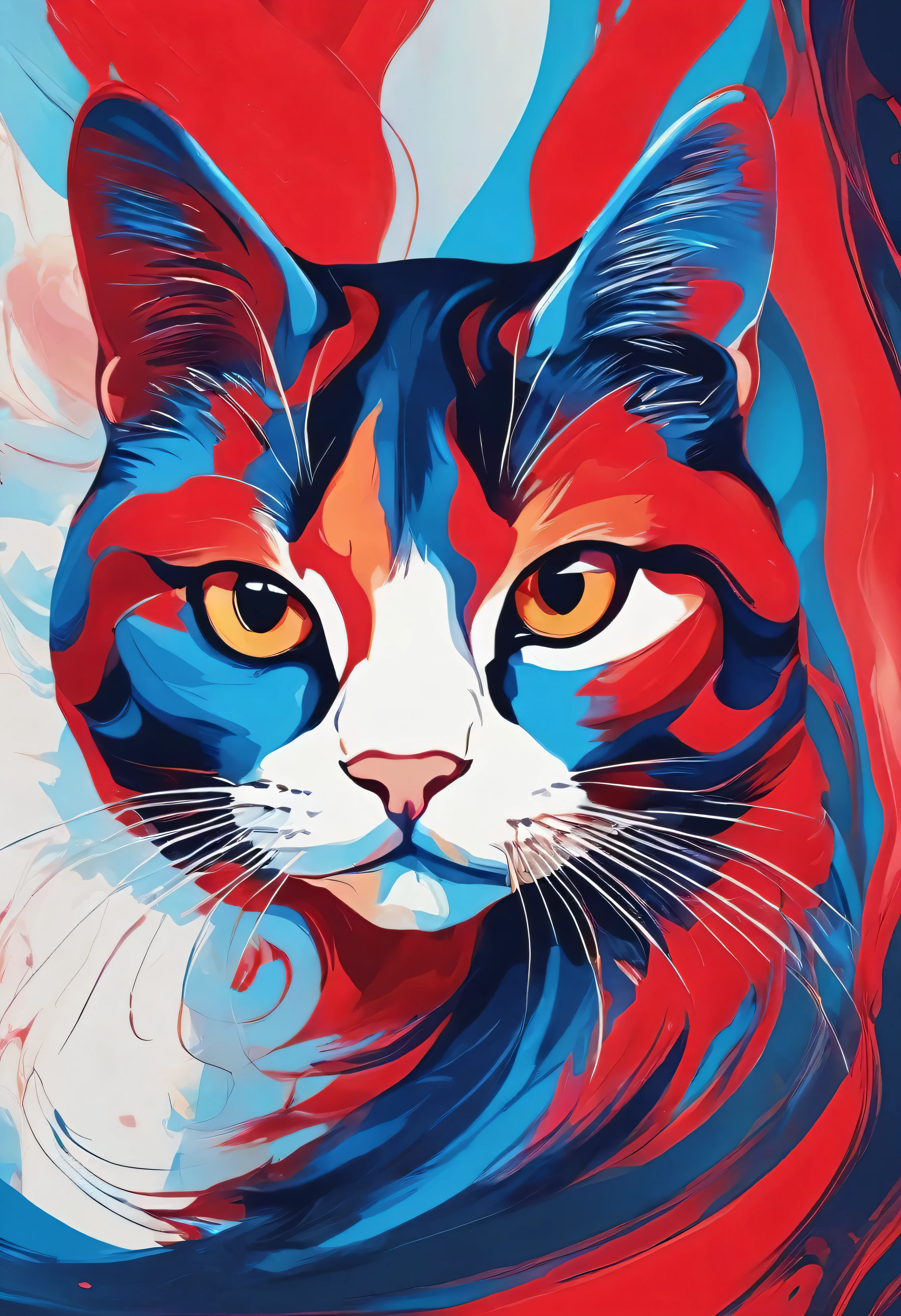 abstract painting，A cat avatar，Red Blue，line art，Minimalism，illustration，8K resolution，HD，soft light，best picture quality，high-definition