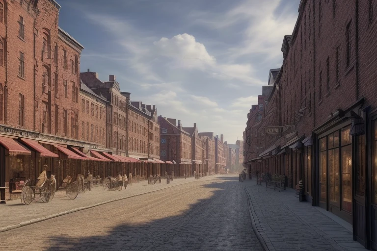 a provincial town in the 19th century, (crossroads street), a bar, a hotel, (best quality,4k,8k,highres,masterpiece:1.2),ultra-detailed,(realistic,photorealistic,photo-realistic:1.37),detailed architecture, cobblestone streets, brick buildings, wood buildings, ornate facades, sun day