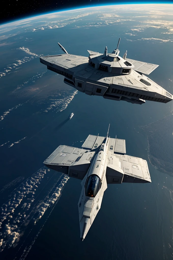 Generates a military spaceship floating in space