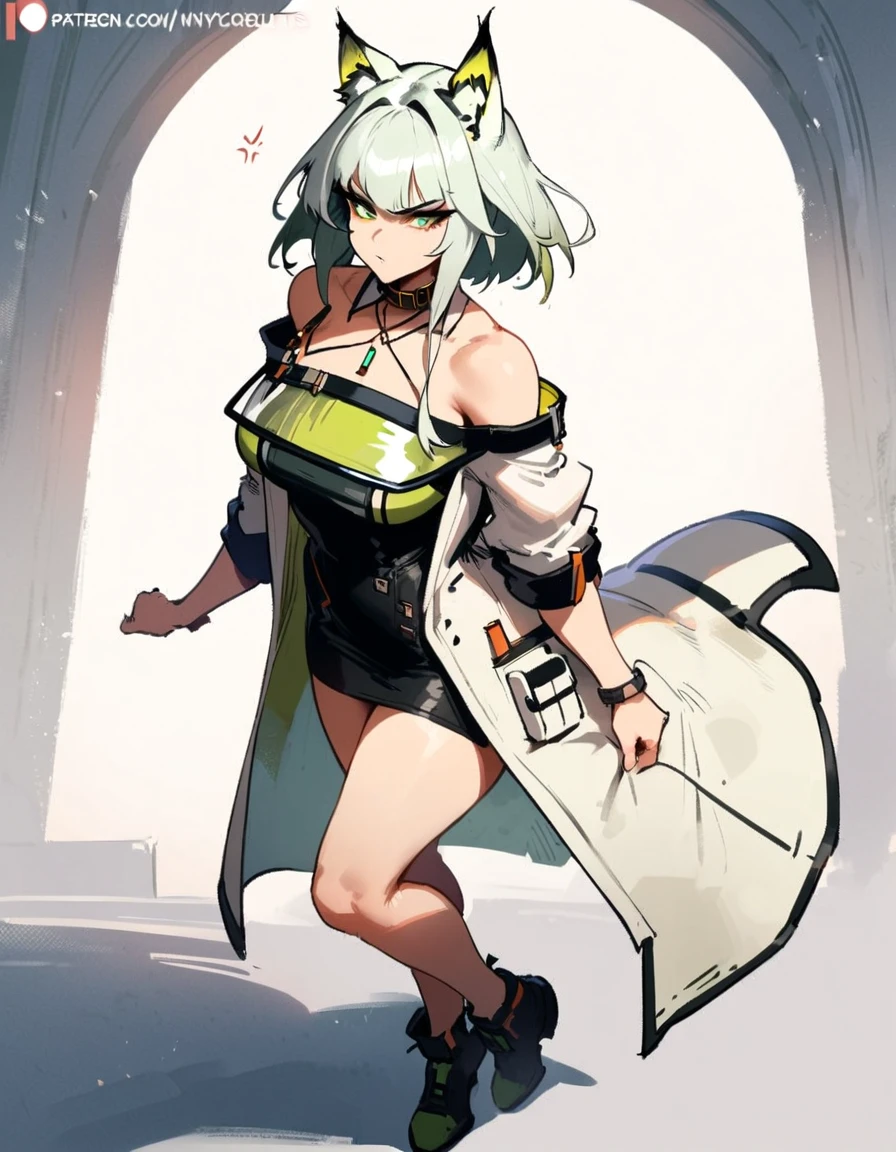 1girl, kal'tsit \(arknights\), arknights \\\\\ masterpiece, best quality, very aesthetic, absurdres, newest \\\\\\ slim body,///// ,by nyantcha,cutesexyrobutts , by khyle,,////// ,,,, , ,,detailed face, , ,, , , , , beautiful face, (white background:1.2), , sexy, , serious.angry, green eyes, animal ears, , ,,,big tits,), in the center of the frame,,, ,wears a lab coat, ,full body , solo