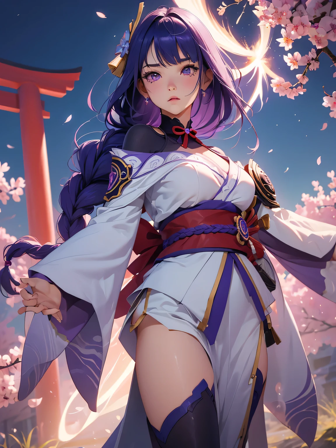 ((yaemikodef)):1.5, ((masterpiece,Highest quality,Highly detailed images,Beautiful images、Dutch Angle)), (Before the Lightning、Close-up image of yaemiko、Overall dim lighting、Backlight、Strong backlighting、Fantastic dark atmosphere、Thick Fog、Dust flutters),(Dynamic pose)1.2, sideboob
