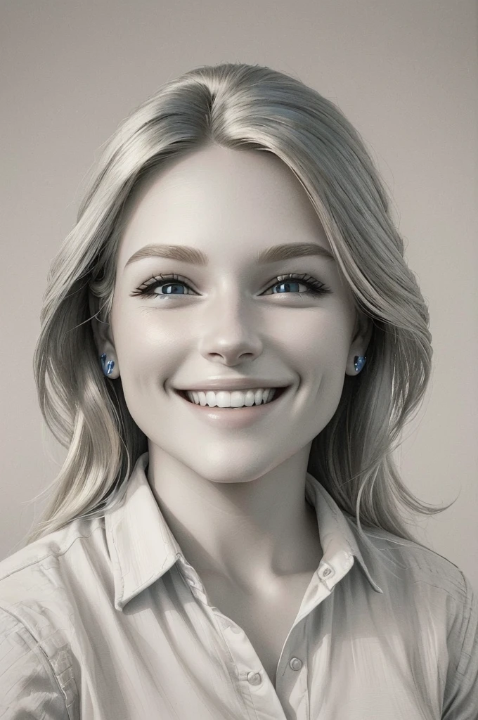 cartoon 3d style, smiling woman with long blond hair and blue shirt , profile image, smiling happily at the camera, smile with big front teeth, foto perfil, frontal portrait, smiling at the camera, smiling at the camera, headshot foto perfil, selfie taken directly at angle, face is well lit