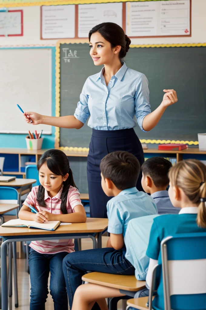 A teacher teaching English