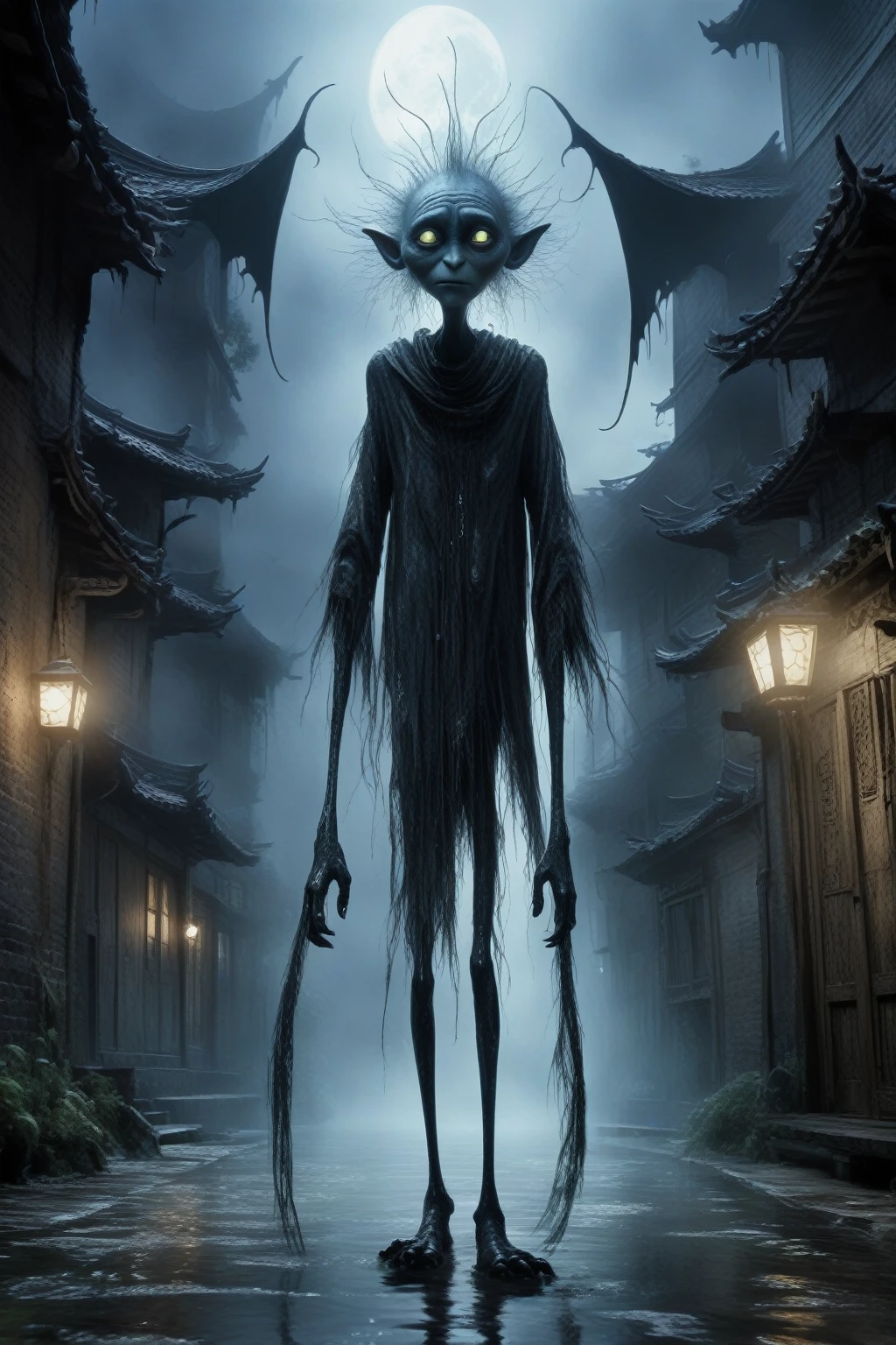full body length shot,beggar graphite Manganite sparas, wants eat,survival in criminal city of future,Cinematic,soft colors, Technicolor,natural skin textures, hyper realism, hyper detailed,Extremely detailed,High contrast,Masterpiece,Realistic,Ultra Detailed, intricate details,realistic humid leather,extremly intricate,Epic Realistic, cinematic style,irina yermolova,high contrast,hdr,extremely detailed, [deep night landscape],masterpiece,intricate details,faded,eyes extremely detailed, high detailed eyes,16k resolution,RAW,retina, Nikon Z9,China,Songbird,orc,Li River in Guangxi Zhuang of China,tkt style, Pisces, pointed ears，perfect, ginger，transition between two art styles, Ink painting to photorealism, Double contact, X-ray, Creative, vivid light, masterpiece, fantasy, Abstract, Surrealism, super detailed, high resolution, stop:35,(((creature with a spectral and ghostly appearance)). Her skin is pale, almost translucent. His eyes shine with a bluish glow, he wears dark, torn clothes that float around him, as if permeated by an aura of mourning. Its appearance is complemented by details such symbols of morning and gothic elements, further emphasizing its dark air. is portrayed as a haunted and tormented entity,pixar movie still, pixar movie screenshot, frame from pixar movie, animated movie still, still from the pixar movie, still from a pixar movie, disney pixar movie still, pixar movie scene, still from pixar movie, still from a 2001 pixar movie, pixar render, animated film still