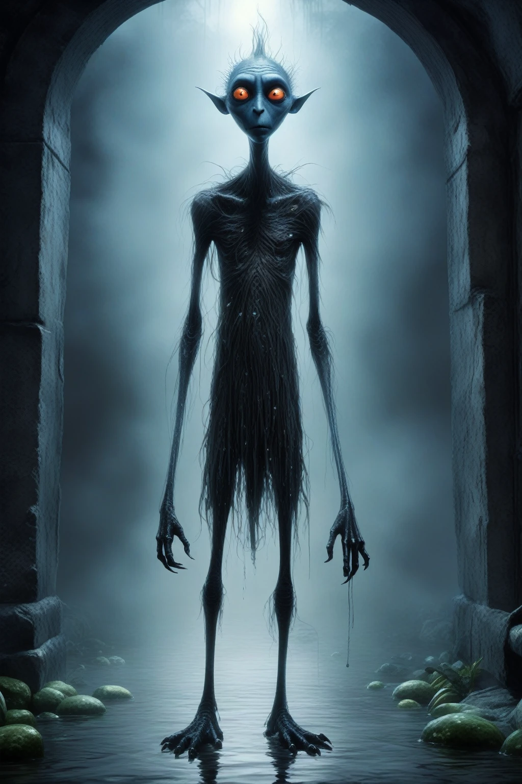 full body length shot,beggar graphite Manganite sparas, wants eat,survival in criminal city of future,Cinematic,soft colors, Technicolor,natural skin textures, hyper realism, hyper detailed,Extremely detailed,High contrast,Masterpiece,Realistic,Ultra Detailed, intricate details,realistic humid leather,extremly intricate,Epic Realistic, cinematic style,irina yermolova,high contrast,hdr,extremely detailed, [deep night landscape],masterpiece,intricate details,faded,eyes extremely detailed, high detailed eyes,16k resolution,RAW,retina, Nikon Z9,China,Songbird,orc,Li River in Guangxi Zhuang of China,tkt style, Pisces, pointed ears，perfect, ginger，transition between two art styles, Ink painting to photorealism, Double contact, X-ray, Creative, vivid light, masterpiece, fantasy, Abstract, Surrealism, super detailed, high resolution, stop:35,(((creature with a spectral and ghostly appearance)). Her skin is pale, almost translucent. His eyes shine with a bluish glow, he wears dark, torn clothes that float around him, as if permeated by an aura of mourning. Its appearance is complemented by details such symbols of morning and gothic elements, further emphasizing its dark air. is portrayed as a haunted and tormented entity,pixar movie still, pixar movie screenshot, frame from pixar movie, animated movie still, still from the pixar movie, still from a pixar movie, disney pixar movie still, pixar movie scene, still from pixar movie, still from a 2001 pixar movie, pixar render, animated film still