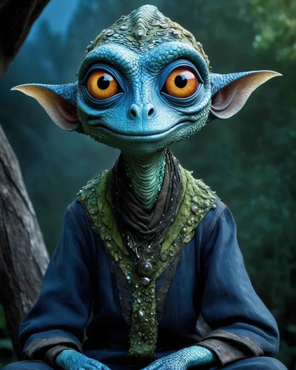 full body shot of full body shot of psychedelic style of A beautiful tander alien female creature with face fully covered lizard scale with fluffy eyes embedded into a canvas,The iris looks weird, attractive, (the eyelid is covered with sparkling lizard scales), The stars  in space is reflected in the pupil, goose down eyelashes, long wavy red luminescent hair, sadistic smile:1.1, she is dressed in baggy clothes, sitting on a bench outside the house of dwarves in the setting of the Lord of the Rings,  . Whole outfit, clear, sharp, balanced,insanity clothing,full body length shot,beggar graphite Manganite sparas, wants eat,survival in criminal city of future,Cinematic,soft colors, Technicolor,natural skin textures, hyper realism, hyper detailed,Extremely detailed,High contrast,Masterpiece,Realistic,Ultra Detailed, intricate details,realistic humid leather,extremly intricate,Epic Realistic, cinematic style,irina yermolova,high contrast,hdr,extremely detailed, [deep night landscape],masterpiece,intricate details,faded,eyes extremely detailed, high detailed eyes,16k resolution,RAW,retina, Nikon Z9,China,Songbird,orc,Li River in Guangxi Zhuang of China,tkt style, Pisces, pointed ears，perfect, ginger，transition between two art styles, Ink painting to photorealism, Double contact, X-ray, Creative, vivid light, masterpiece, fantasy, Abstract, Surrealism, super detailed, high resolution, stop:35,(((creature with a spectral and ghostly appearance)). Her skin is pale, almost translucent. His eyes shine with a bluish glow, he wears dark, torn clothes that float around him, as if permeated by an aura of mourning. Its appearance is complemented by details such symbols of morning and gothic elements, further emphasizing its dark air. is portrayed as a haunted and tormented entity,pixar movie still, pixar movie screenshot, frame from pixar movie, animated movie still, still from the pixar movie, still from a pixar movie, disney pixar movie still, pixar movie scene, still from pixar