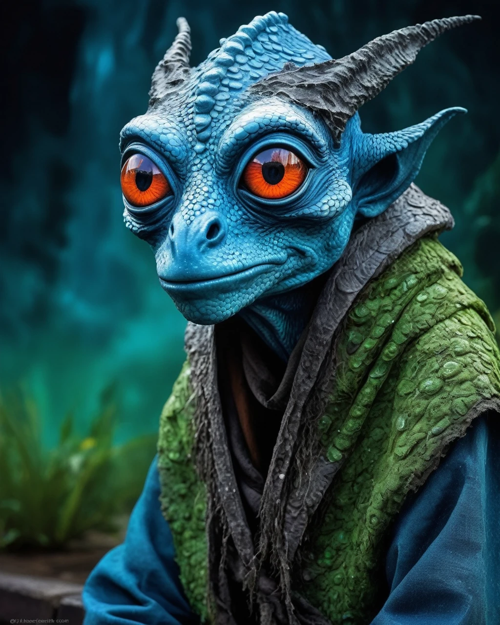 full body shot of full body shot of psychedelic style of A beautiful tander alien female creature with face fully covered lizard scale with fluffy eyes embedded into a canvas,The iris looks weird, attractive, (the eyelid is covered with sparkling lizard scales), The stars  in space is reflected in the pupil, goose down eyelashes, long wavy red luminescent hair, sadistic smile:1.1, she is dressed in baggy clothes, sitting on a bench outside the house of dwarves in the setting of the Lord of the Rings,  . Whole outfit, clear, sharp, balanced,insanity clothing,full body length shot,beggar graphite Manganite sparas, wants eat,survival in criminal city of future,Cinematic,soft colors, Technicolor,natural skin textures, hyper realism, hyper detailed,Extremely detailed,High contrast,Masterpiece,Realistic,Ultra Detailed, intricate details,realistic humid leather,extremly intricate,Epic Realistic, cinematic style,irina yermolova,high contrast,hdr,extremely detailed, [deep night landscape],masterpiece,intricate details,faded,eyes extremely detailed, high detailed eyes,16k resolution,RAW,retina, Nikon Z9,China,Songbird,orc,Li River in Guangxi Zhuang of China,tkt style, Pisces, pointed ears，perfect, ginger，transition between two art styles, Ink painting to photorealism, Double contact, X-ray, Creative, vivid light, masterpiece, fantasy, Abstract, Surrealism, super detailed, high resolution, stop:35,(((creature with a spectral and ghostly appearance)). Her skin is pale, almost translucent. His eyes shine with a bluish glow, he wears dark, torn clothes that float around him, as if permeated by an aura of mourning. Its appearance is complemented by details such symbols of morning and gothic elements, further emphasizing its dark air. is portrayed as a haunted and tormented entity,pixar movie still, pixar movie screenshot, frame from pixar movie, animated movie still, still from the pixar movie, still from a pixar movie, disney pixar movie still, pixar movie scene, still from pixar