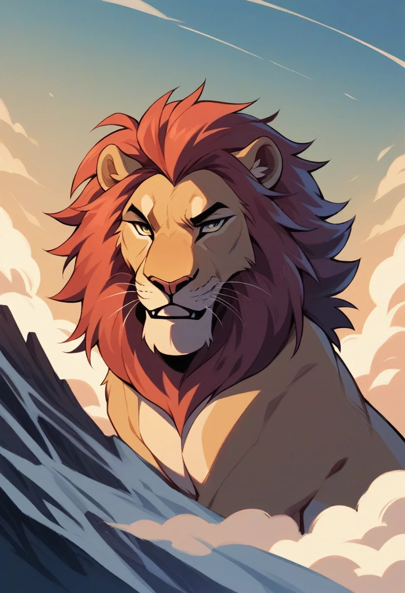 Lion on the mountain looking at the sky