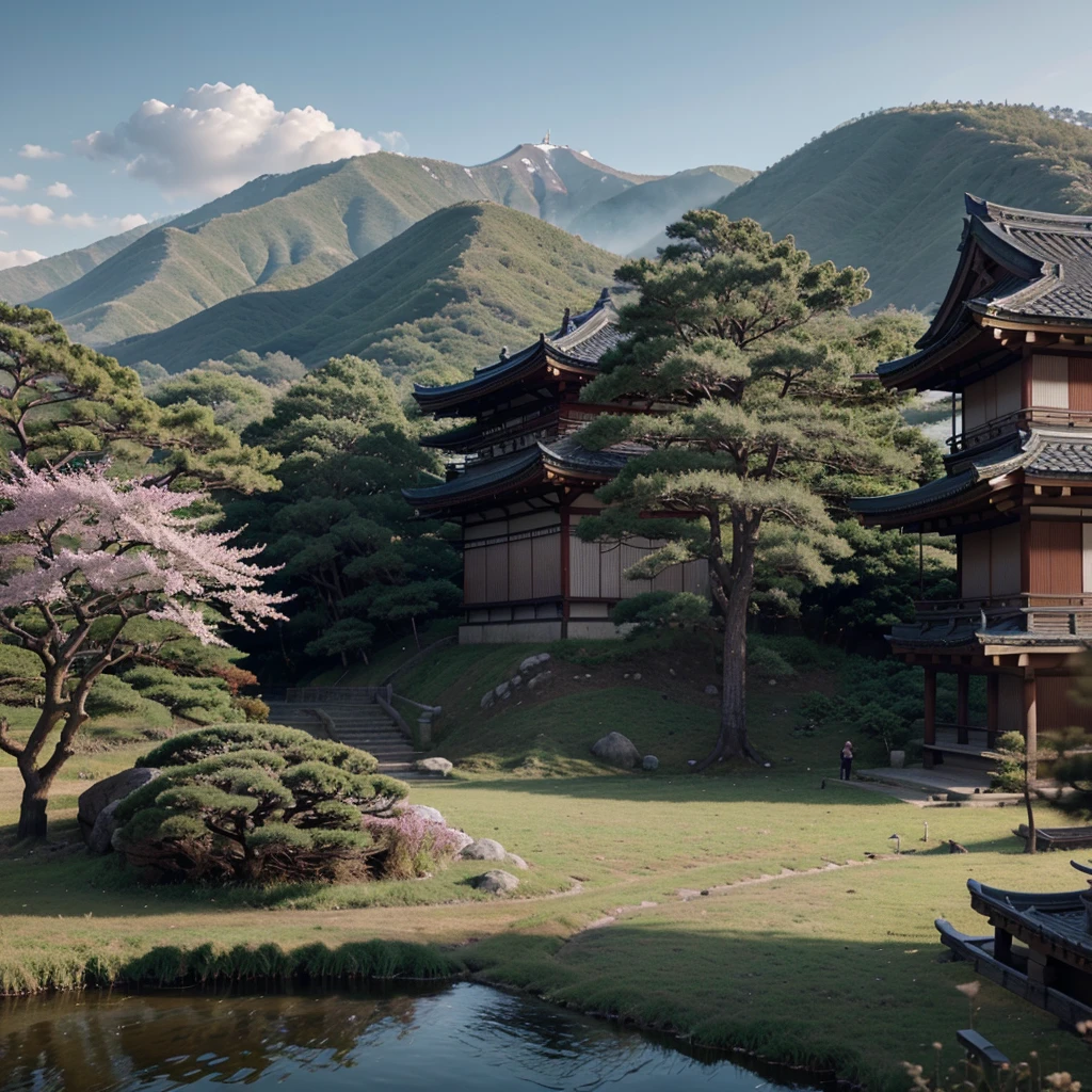 Landscape of feudal Japan, with samurai, in Ultra realistic 8K photo mode