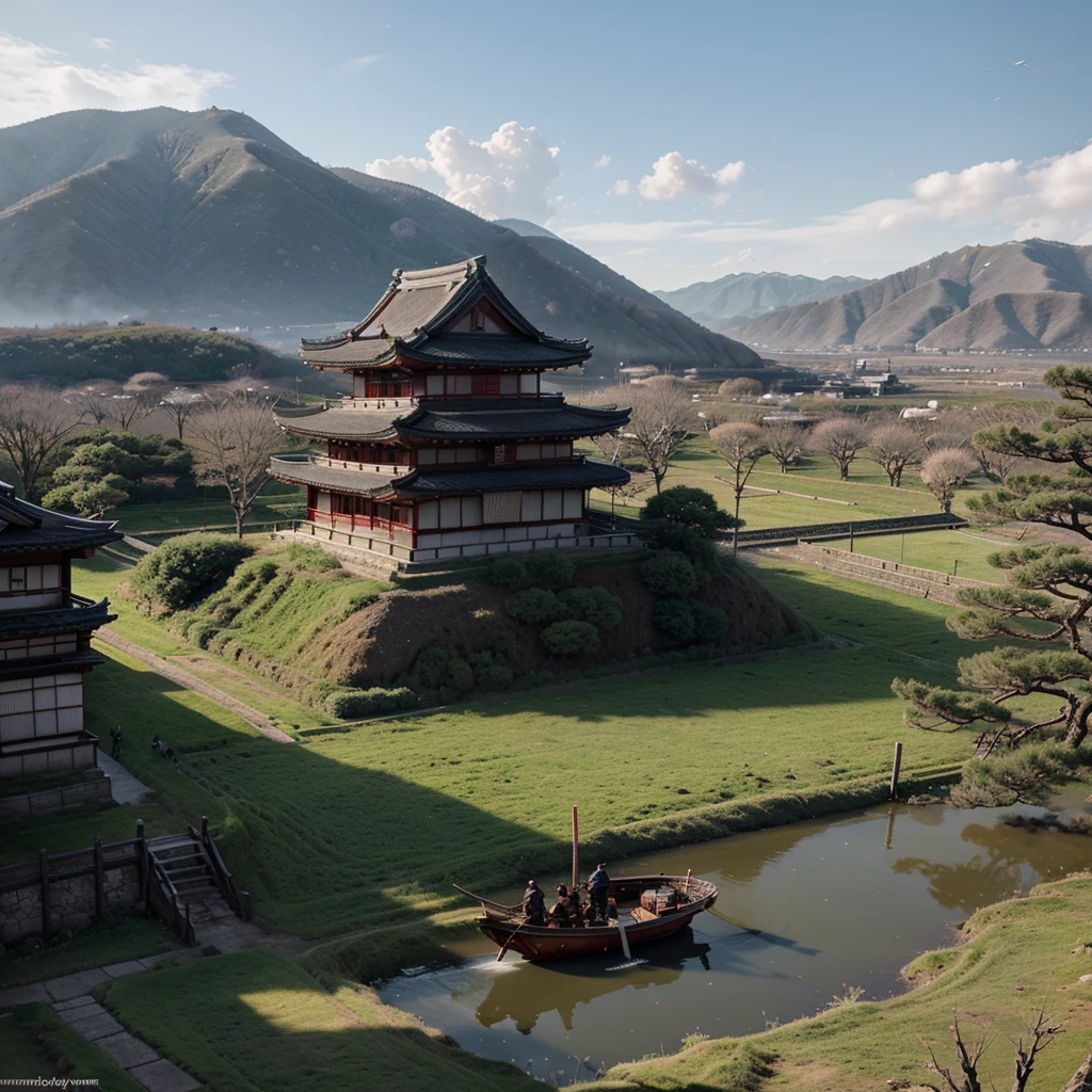 Landscape of feudal Japan, with samurai, in Ultra realistic 8K photo mode