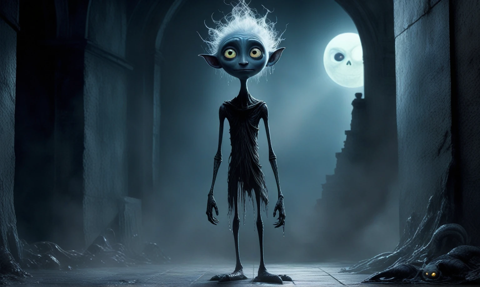 full body length shot,beggar graphite Manganite sparas, wants eat,survival in criminal city of future,Cinematic,soft colors, Technicolor,natural skin textures, hyper realism, hyper detailed,Extremely detailed,High contrast,Masterpiece,Realistic,Ultra Detailed, intricate details,realistic humid leather,extremly intricate,Epic Realistic, cinematic style,irina yermolova,high contrast,hdr,extremely detailed, [deep night landscape],masterpiece,intricate details,faded,eyes extremely detailed, high detailed eyes,16k resolution,RAW,retina, Nikon Z9,China,Songbird,orc,Li River in Guangxi Zhuang of China,tkt style, Pisces, pointed ears，perfect, ginger，transition between two art styles, Ink painting to photorealism, Double contact, X-ray, Creative, vivid light, masterpiece, fantasy, Abstract, Surrealism, super detailed, high resolution, stop:35,(((creature with a spectral and ghostly appearance)). Her skin is pale, almost translucent. His eyes shine with a bluish glow, he wears dark, torn clothes that float around him, as if permeated by an aura of mourning. Its appearance is complemented by details such symbols of morning and gothic elements, further emphasizing its dark air. is portrayed as a haunted and tormented entity,pixar movie still, pixar movie screenshot, frame from pixar movie, animated movie still, still from the pixar movie, still from a pixar movie, disney pixar movie still, pixar movie scene, still from pixar movie, still from a 2001 pixar movie, pixar render, animated film still