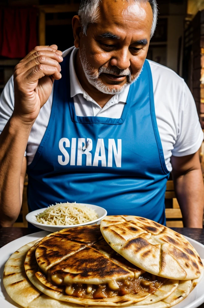 Dad eating Salvadoran pupusas