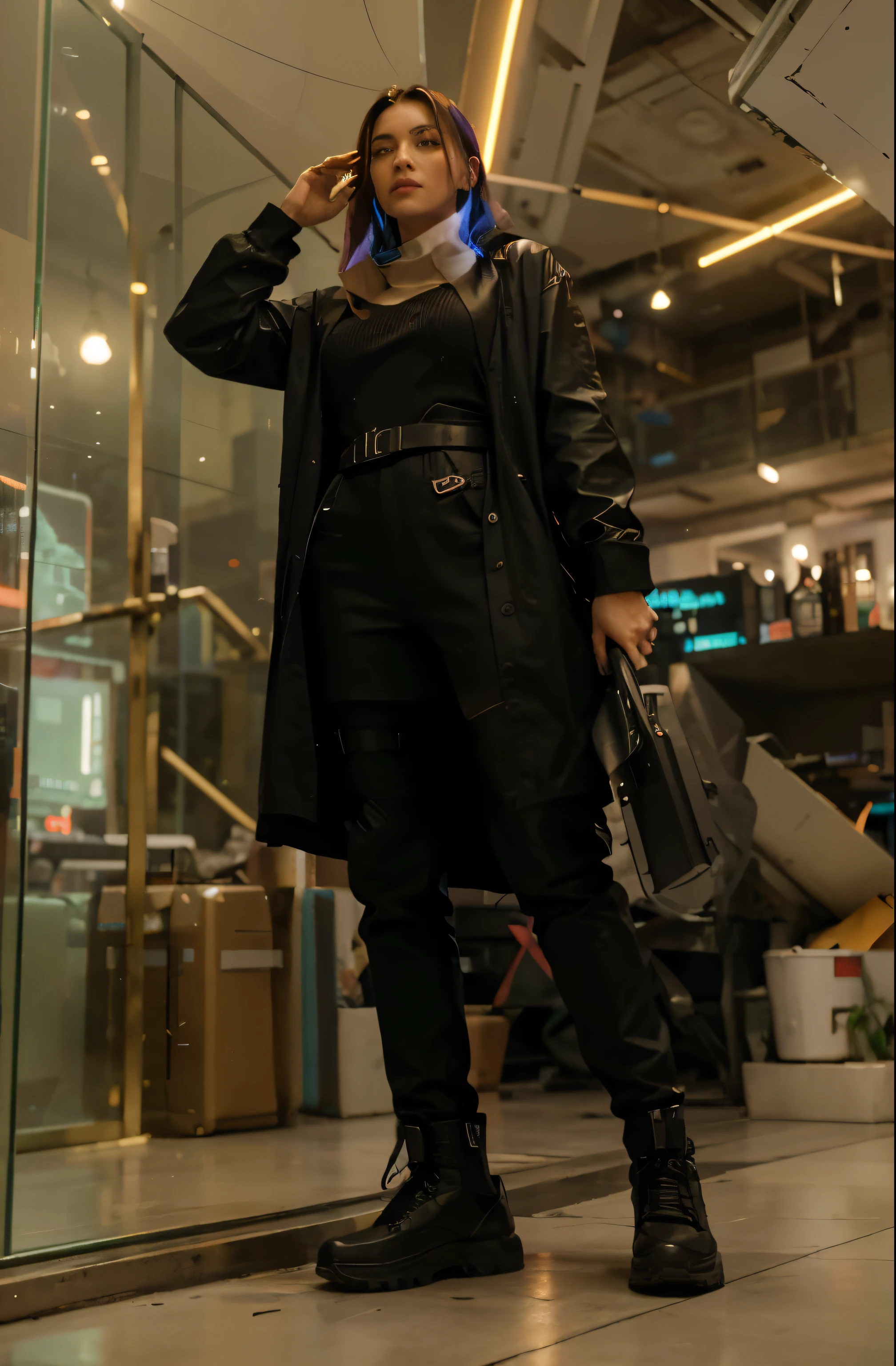 (Best quality, 8k, 32k, Masterpiece, UHD:1.2), "Visualize a dystopian, cyberpunk cityscape inspired by the Mega City from The Matrix. Incorporate neon-lit skyscrapers, holographic advertisements, and a dark, gritty atmosphere. Accentuate the city's futuristic and high-tech elements, such as flying cars and towering skyscrapers. Use a mix of warm and cool colors to create a sense of tension and unease. The city should be densely populated, with a sense of chaos and disorder. Incorporate elements of the Matrix's simulated reality, such as glitching and distorted visuals. Style: Cyberpunk, Dark, Futuristic, High-Tech, Neon."