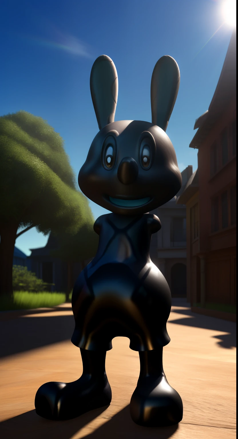 oswald, a black and white cartoon character, whimsical, playful expression, standing in a colorful cartoon landscape, vibrant colors, 2d animation style, dynamic pose, (best quality,4k,8k,highres,masterpiece:1.2),ultra-detailed,(realistic,photorealistic,photo-realistic:1.37),cinematic lighting,dramatic shadows,intricate details,highly detailed,vibrant colors,3d render