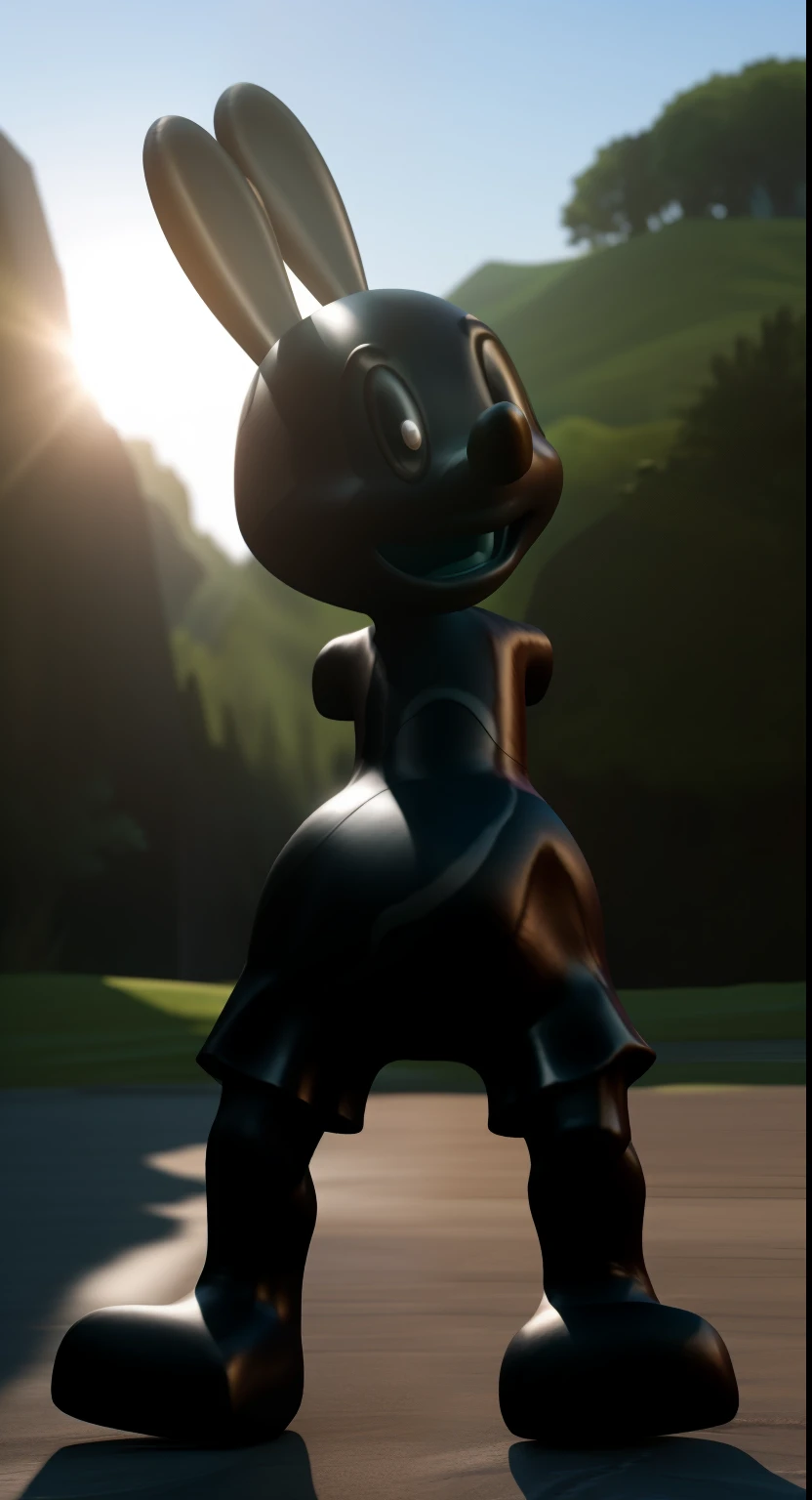 oswald, a black and white cartoon character, whimsical, playful expression, standing in a colorful cartoon landscape, vibrant colors, 2d animation style, dynamic pose, (best quality,4k,8k,highres,masterpiece:1.2),ultra-detailed,(realistic,photorealistic,photo-realistic:1.37),cinematic lighting,dramatic shadows,intricate details,highly detailed,vibrant colors,3d render
