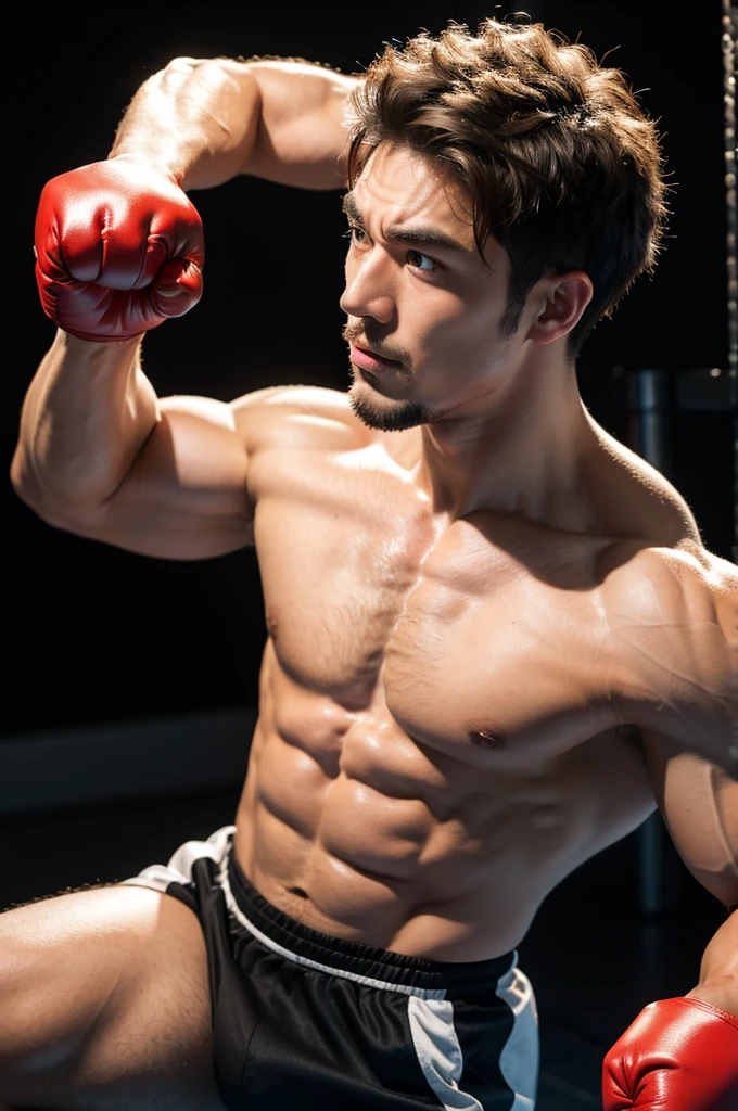 Strong muscular man,Throw a punch